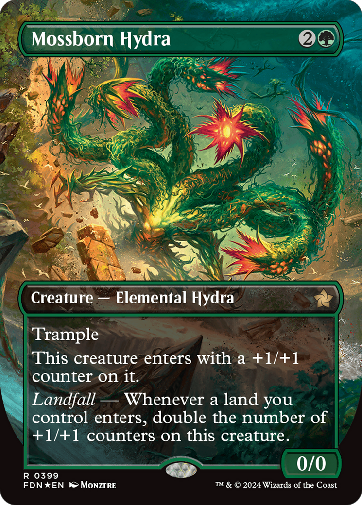 Mossborn Hydra (Borderless) (Mana Foil) [Foundations] | Empire Gaming NC