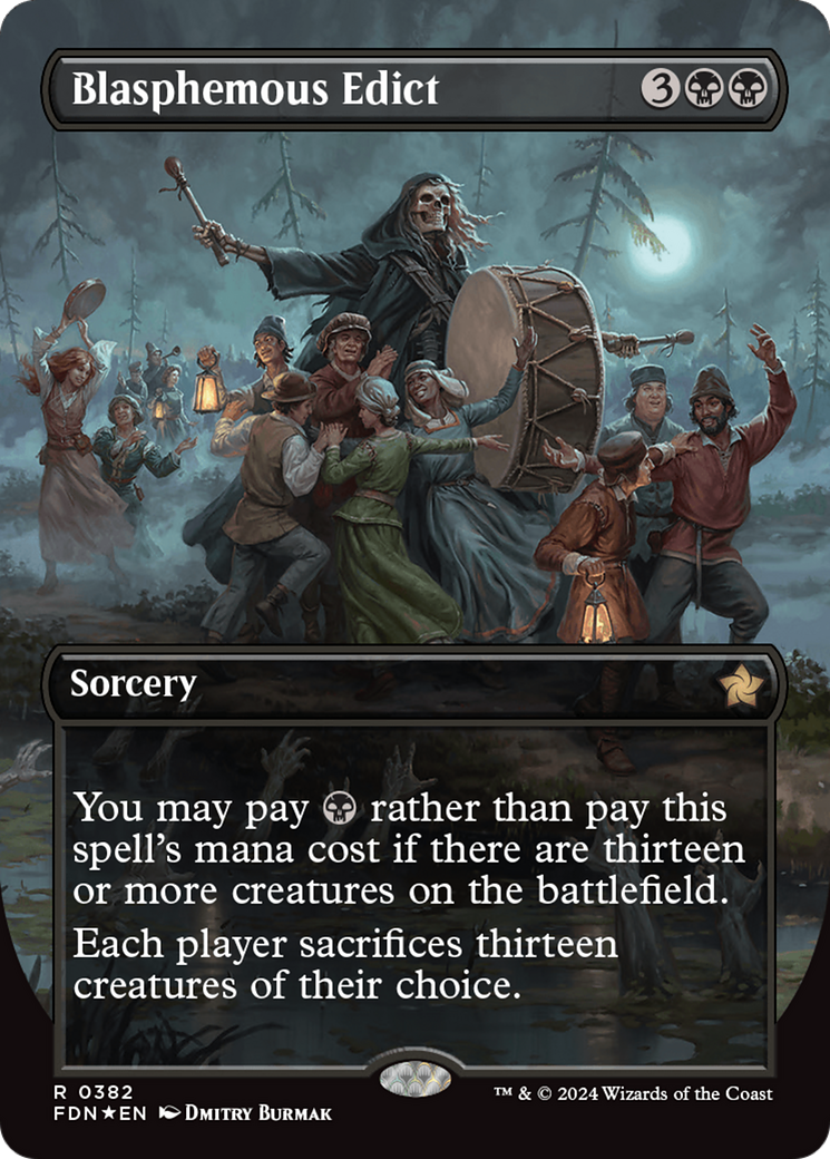 Blasphemous Edict (Borderless) (Mana Foil) [Foundations] | Empire Gaming NC