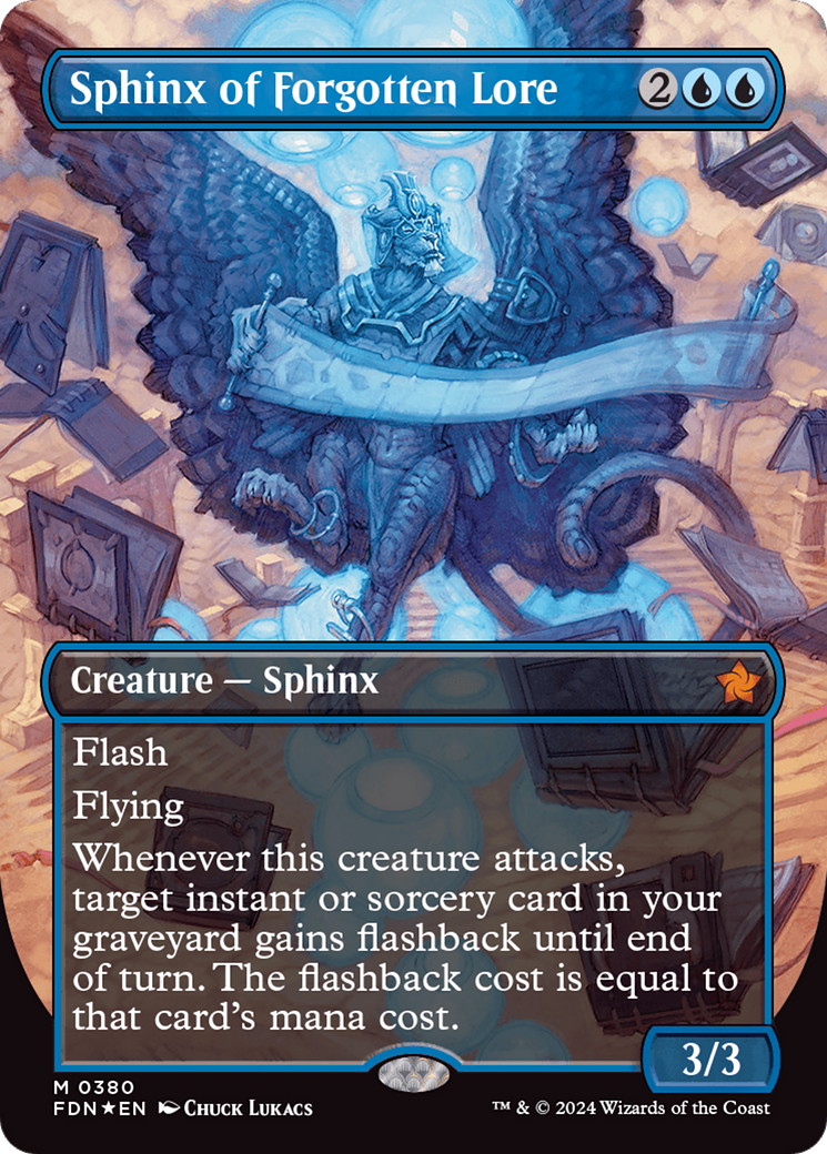 Sphinx of Forgotten Lore (Borderless) (Mana Foil) [Foundations] | Empire Gaming NC