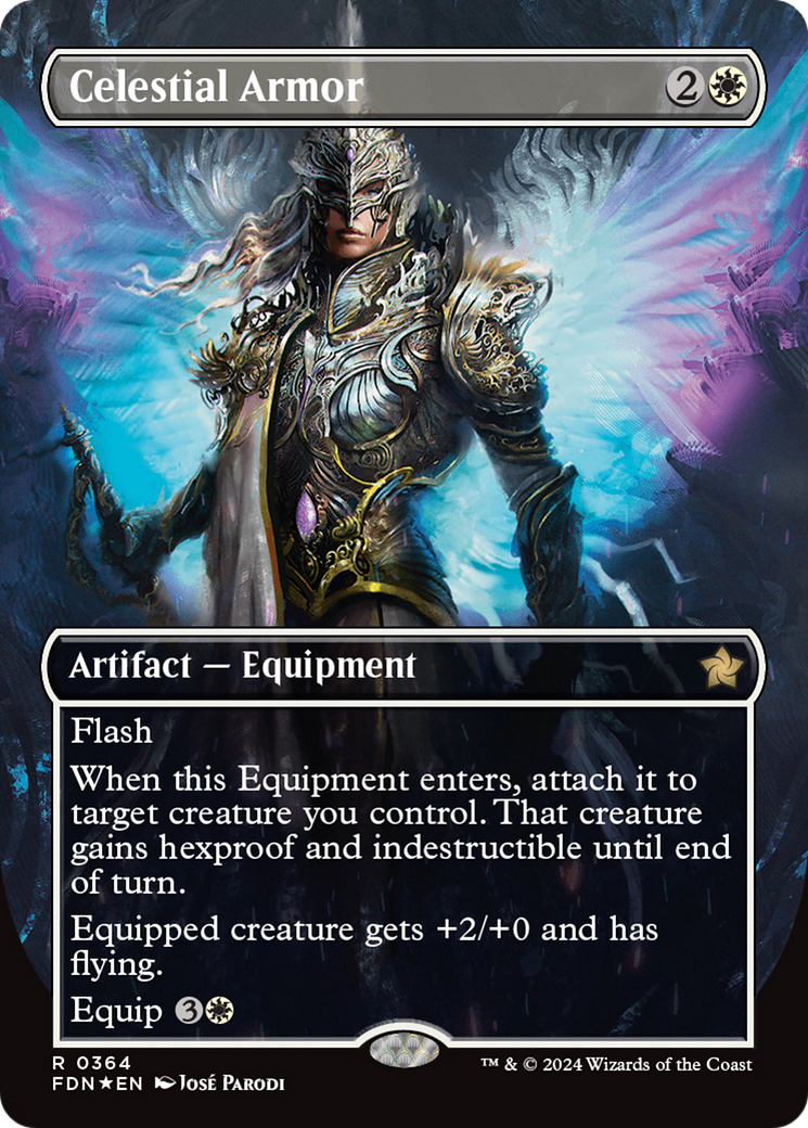 Celestial Armor (Borderless) (Mana Foil) [Foundations] | Empire Gaming NC