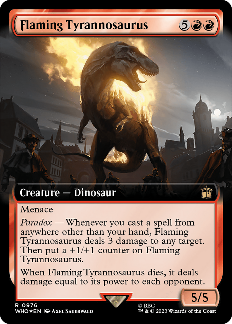 Flaming Tyrannosaurus (Extended Art) (Surge Foil) [Doctor Who] | Empire Gaming NC