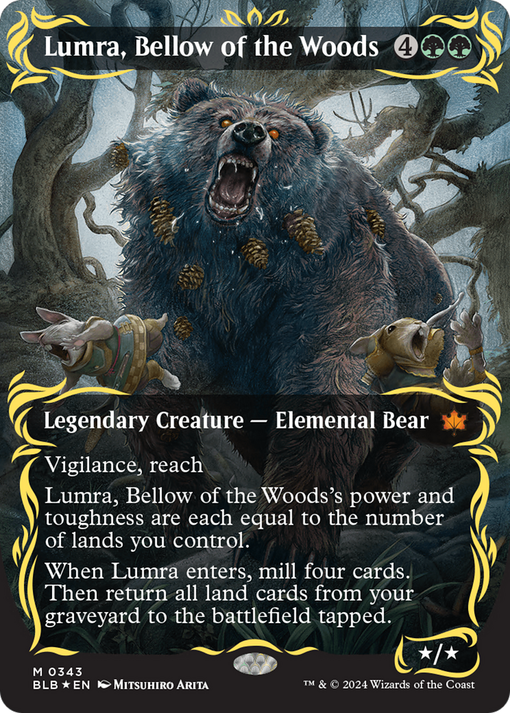 Lumra, Bellow of the Woods (Borderless) (Raised Foil) [Bloomburrow] | Empire Gaming NC