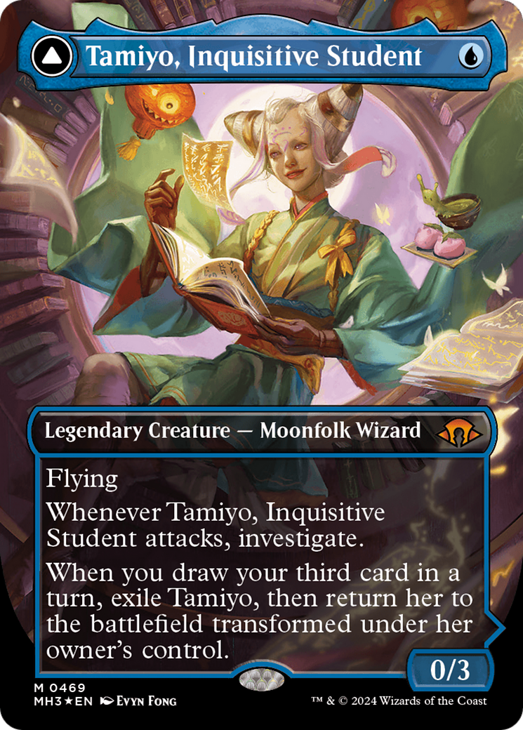 Tamiyo, Inquisitive Student // Tamiyo, Seasoned Scholar (Borderless) (Textured Foil) [Modern Horizons 3] | Empire Gaming NC