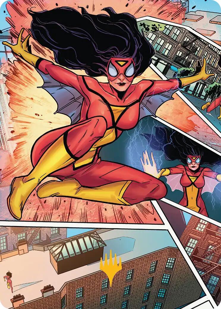Spider-Woman, Stunning Savior Art Card (Gold-Stamped Planeswalker Symbol) [Marvel's Spider-Man Art Series] | Empire Gaming NC