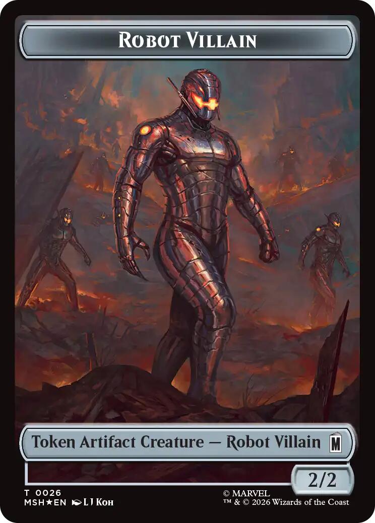 Villain // Robot Villain Double-Sided Token (025//026) (Surge Foil) [Marvel Super Heroes Tokens] | Empire Gaming NC