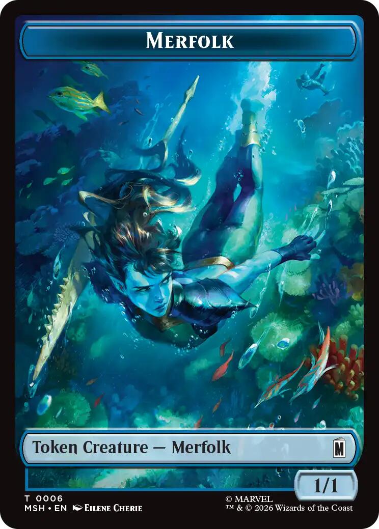 Merfolk // Doombot Double-Sided Token [Marvel Super Heroes Tokens] | Empire Gaming NC