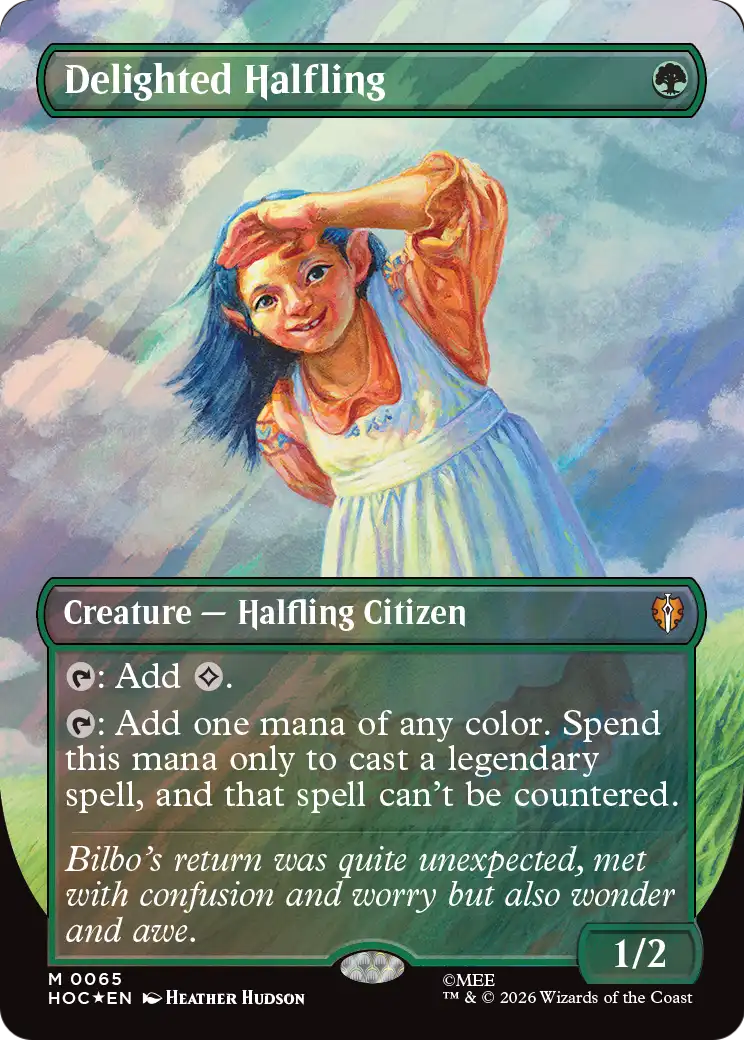 Delighted Halfling (Borderless) (Surge Foil) [The Hobbit] | Empire Gaming NC
