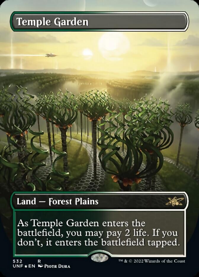 Temple Garden (Borderless) (Galaxy Foil) [Unfinity] | Empire Gaming NC