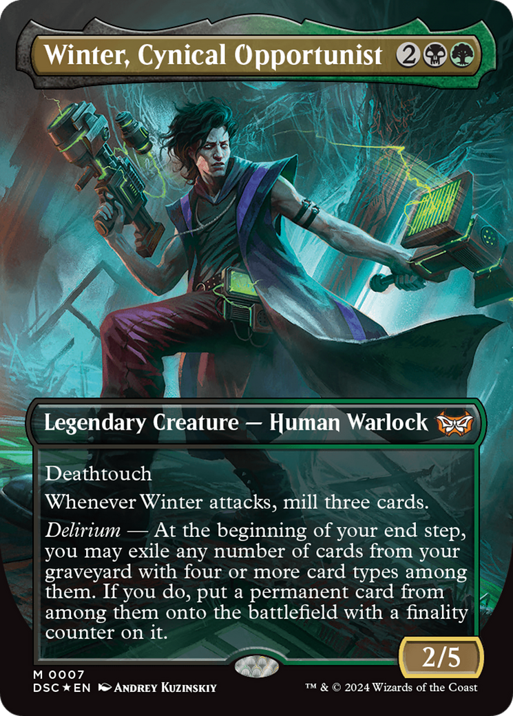 Winter, Cynical Opportunist (Borderless) [Duskmourn: House of Horror Commander] | Empire Gaming NC