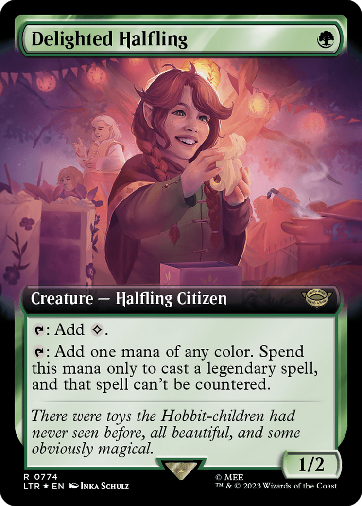 Delighted Halfling (Extended Art) (Surge Foil) [The Lord of the Rings: Tales of Middle-Earth] | Empire Gaming NC