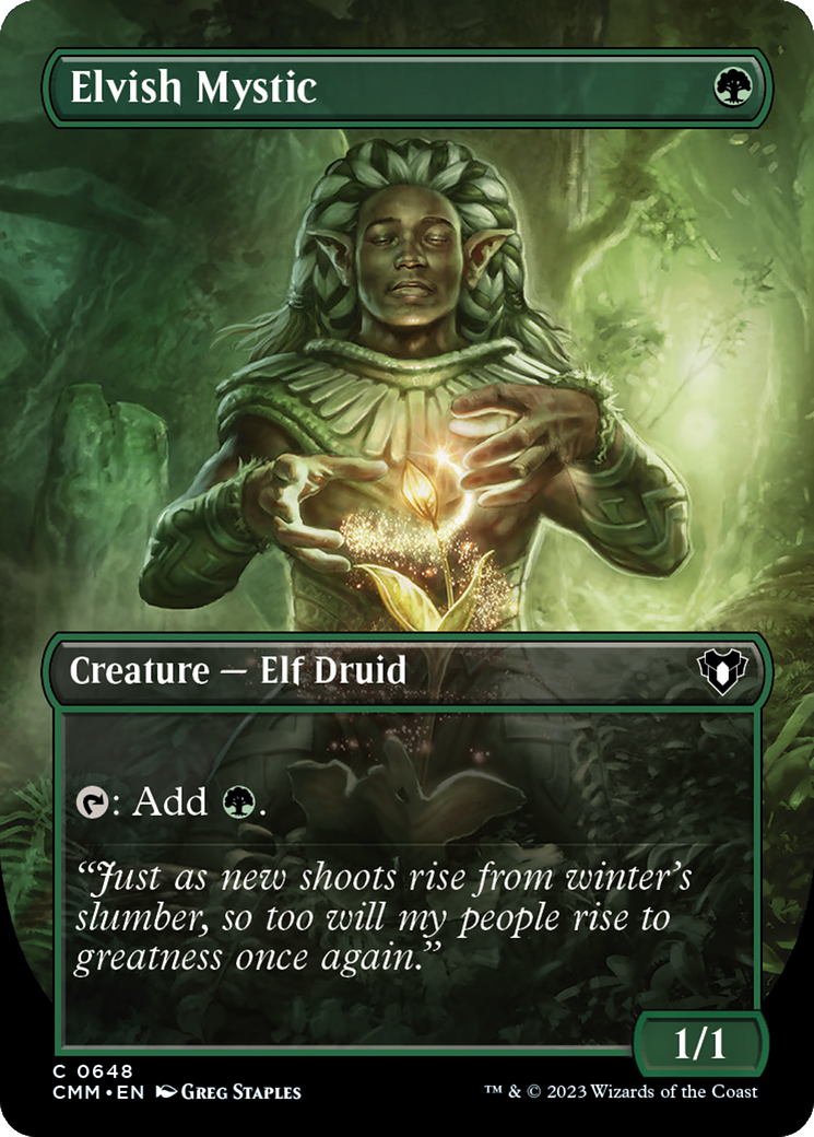 Elvish Mystic (Borderless Alternate Art) [Commander Masters] | Empire Gaming NC