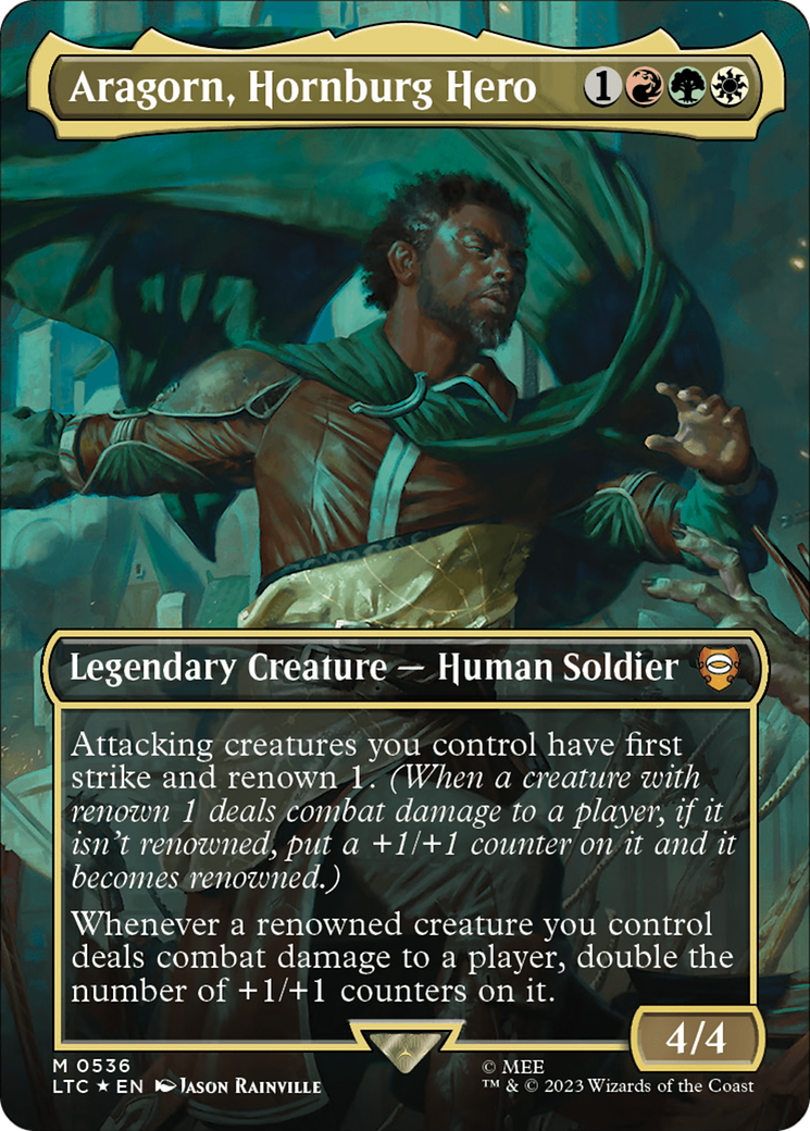 Aragorn, Hornburg Hero (Borderless) (Surge Foil) [The Lord of the Rings: Tales of Middle-Earth Commander] | Empire Gaming NC