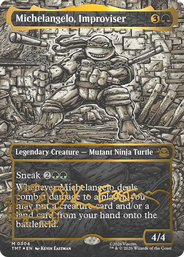 Michelangelo, Improviser (Borderless) (Gold-Stamped Signature) [Teenage Mutant Ninja Turtles] | Empire Gaming NC