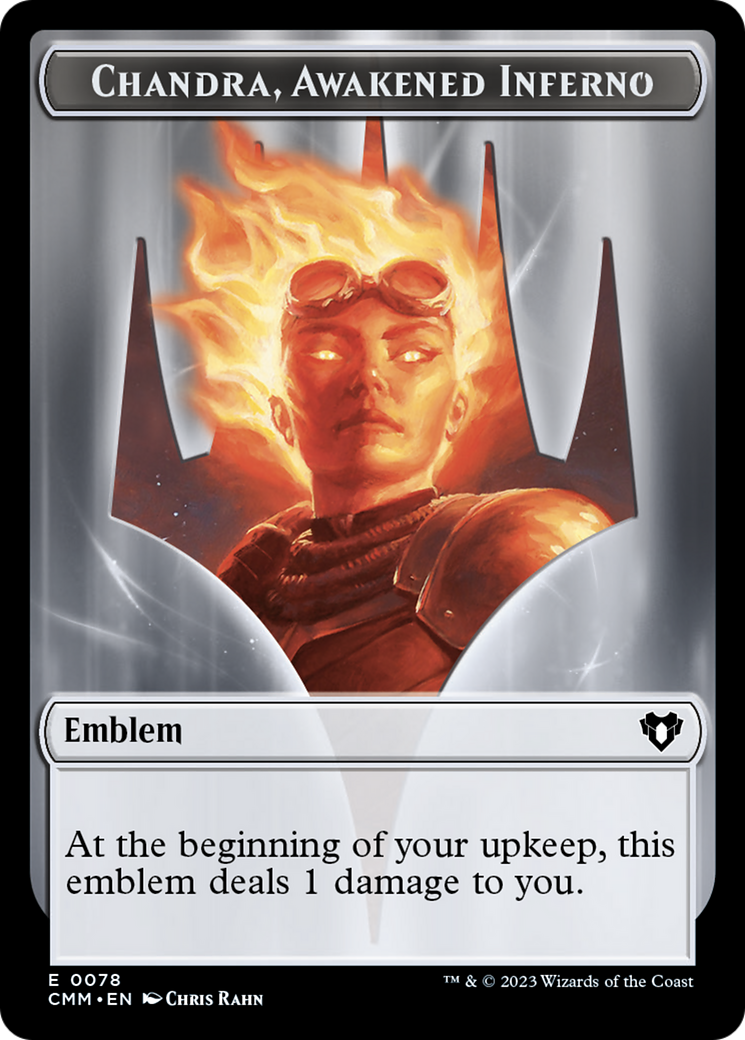 Chandra, Awakened Inferno Emblem // Wizard Double-Sided Token [Commander Masters Tokens] | Empire Gaming NC