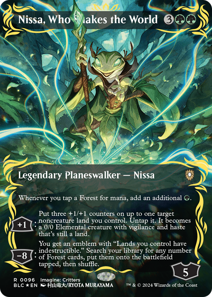 Nissa, Who Shakes the World (Borderless) (Raised Foil) [Bloomburrow Commander] | Empire Gaming NC