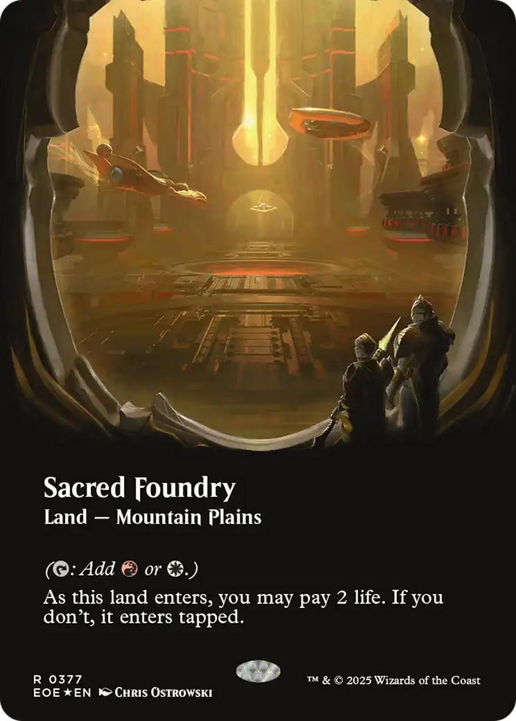 Sacred Foundry (Borderless) (Galaxy Foil) [Edge of Eternities] | Empire Gaming NC