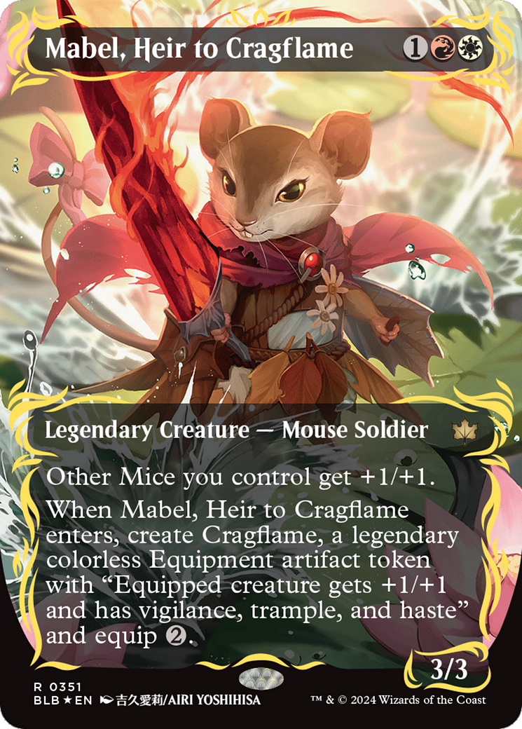 Mabel, Heir to Cragflame (Borderless) (Raised Foil) [Bloomburrow] | Empire Gaming NC