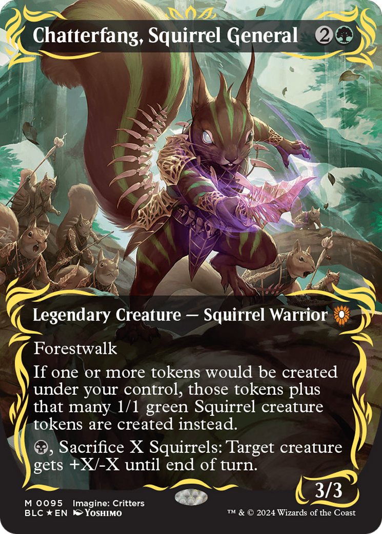 Chatterfang, Squirrel General (Borderless) (Raised Foil) [Bloomburrow Commander] | Empire Gaming NC