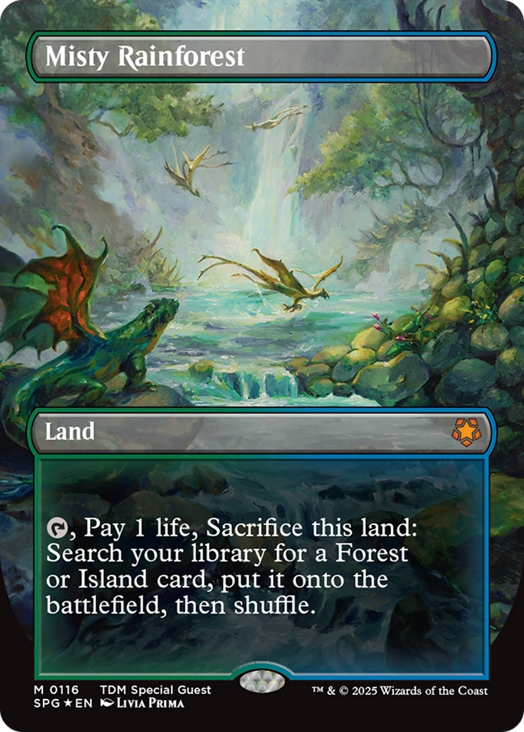 Misty Rainforest (Borderless) (Dragonscale Foil) [Tarkir: Dragonstorm Special Guests] | Empire Gaming NC