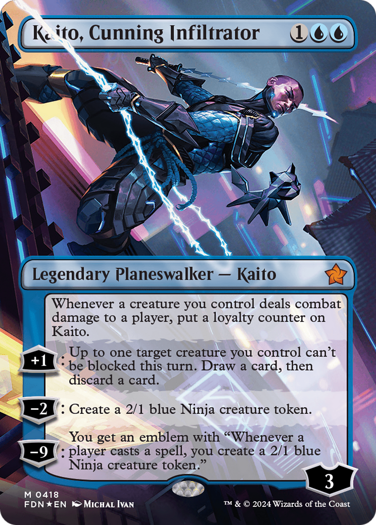 Kaito, Cunning Infiltrator (Borderless) (Mana Foil) [Foundations] | Empire Gaming NC