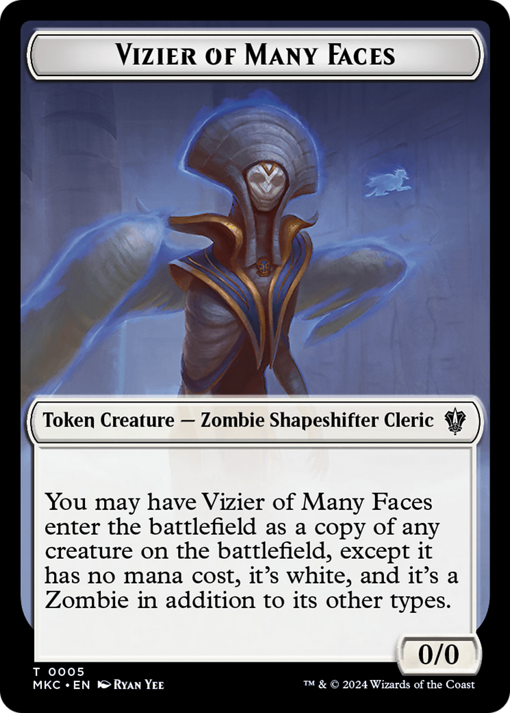 Vizier of Many Faces // Zombie Double-Sided Token [Murders at Karlov Manor Commander Tokens] | Empire Gaming NC