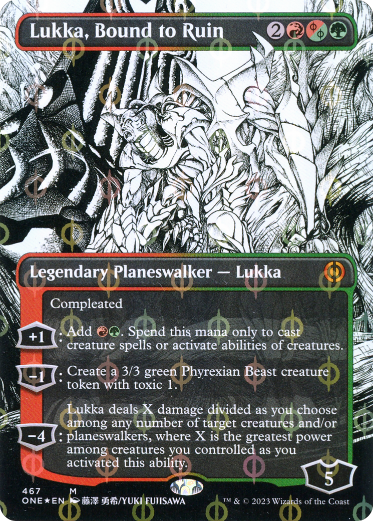 Lukka, Bound to Ruin (Borderless Manga Step-and-Compleat Foil) [Phyrexia: All Will Be One] | Empire Gaming NC