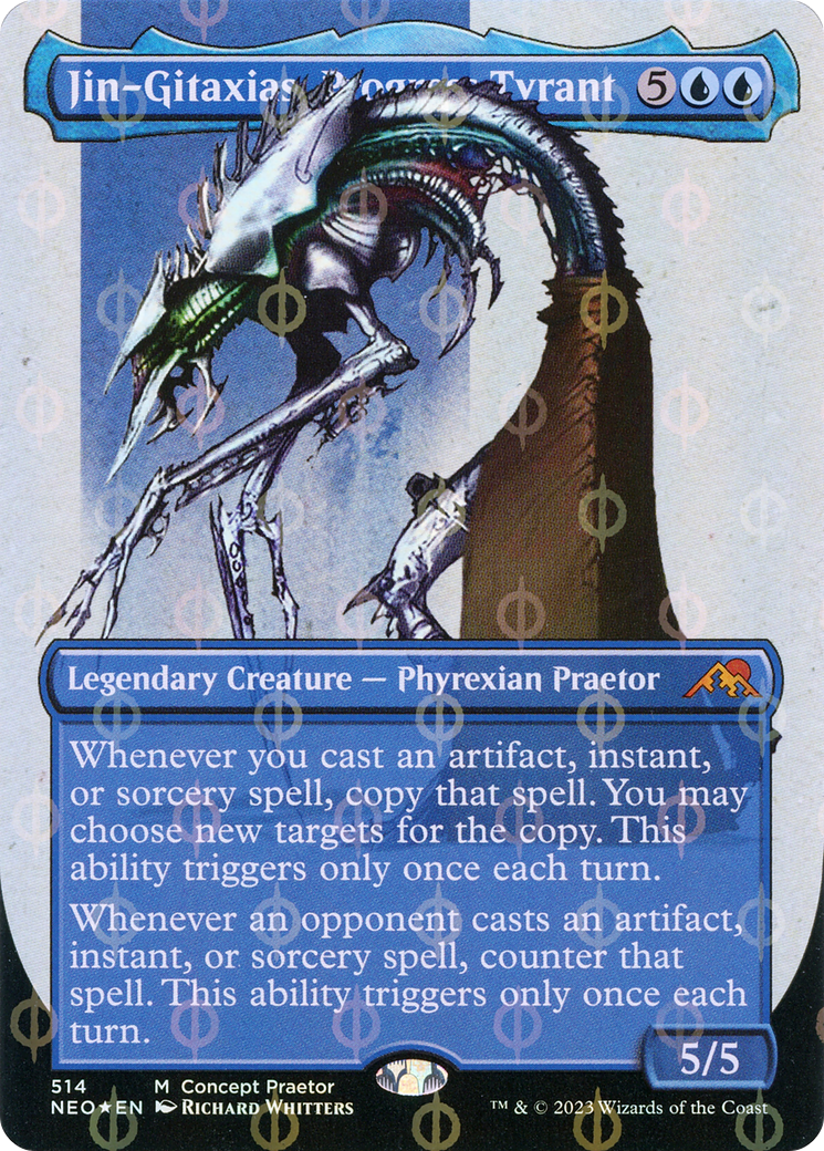 Jin-Gitaxias, Progress Tyrant (Borderless Concept Praetors Step-and-Compleat Foil) [Phyrexia: All Will Be One] | Empire Gaming NC