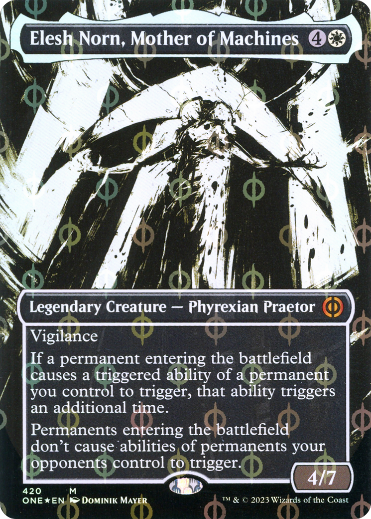 Elesh Norn, Mother of Machines (Borderless Ichor Step-and-Compleat Foil) [Phyrexia: All Will Be One] | Empire Gaming NC