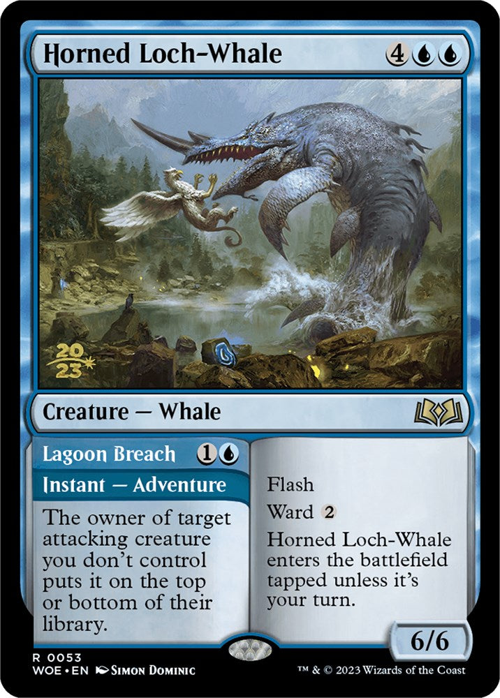 Horned Loch-Whale // Lagoon Breach [Wilds of Eldraine Prerelease Promos] | Empire Gaming NC