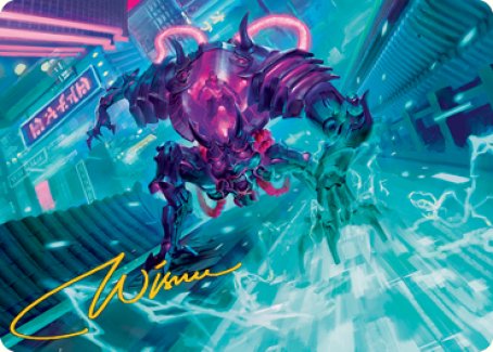 Surgehacker Mech Art Card (Gold-Stamped Signature) [Kamigawa: Neon Dynasty Art Series] | Empire Gaming NC