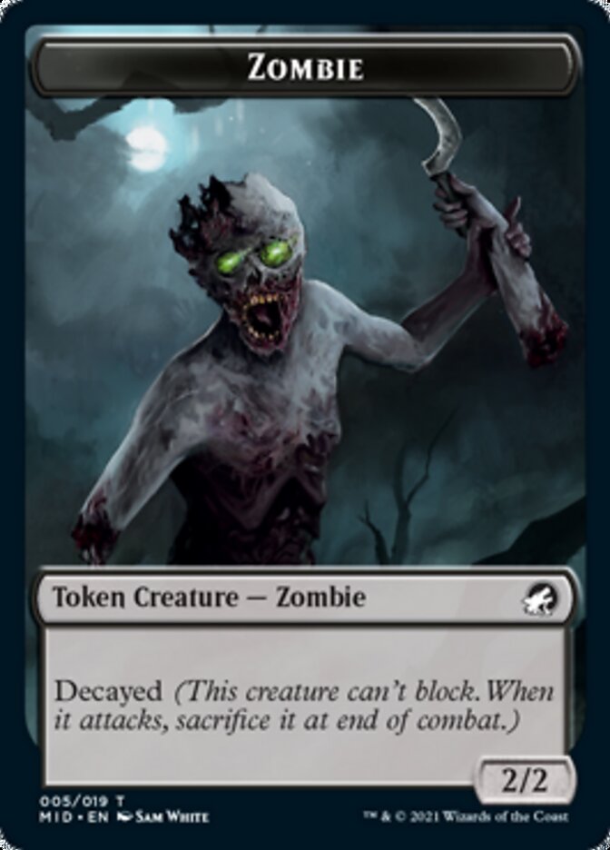 Zombie (005) // Wrenn and Seven Emblem Double-sided Token [Innistrad: Midnight Hunt Tokens] | Empire Gaming NC