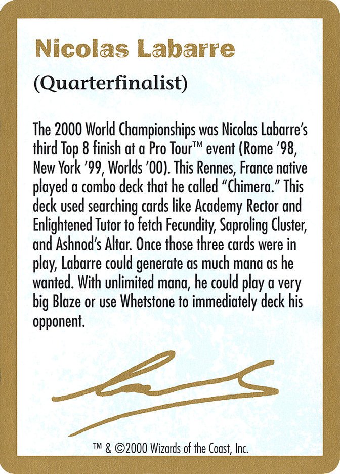 Nicolas Labarre Bio [World Championship Decks 2000] | Empire Gaming NC