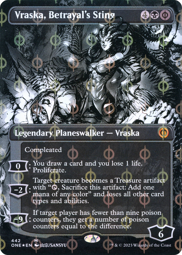 Vraska, Betrayal's Sting (Borderless Manga Step-and-Compleat Foil) [Phyrexia: All Will Be One] | Empire Gaming NC