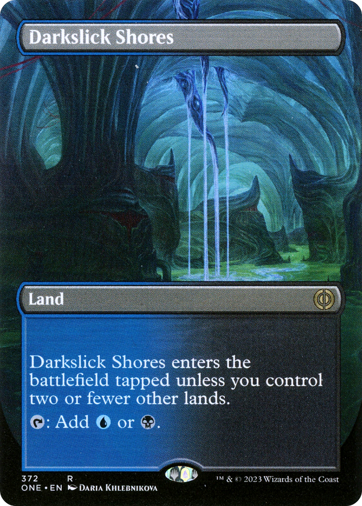 Darkslick Shores (Borderless Alternate Art) [Phyrexia: All Will Be One] | Empire Gaming NC