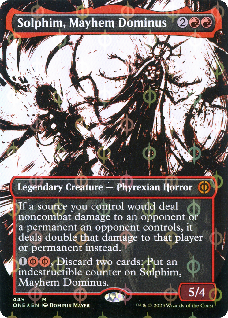 Solphim, Mayhem Dominus (Borderless Ichor Step-and-Compleat Foil) [Phyrexia: All Will Be One] | Empire Gaming NC