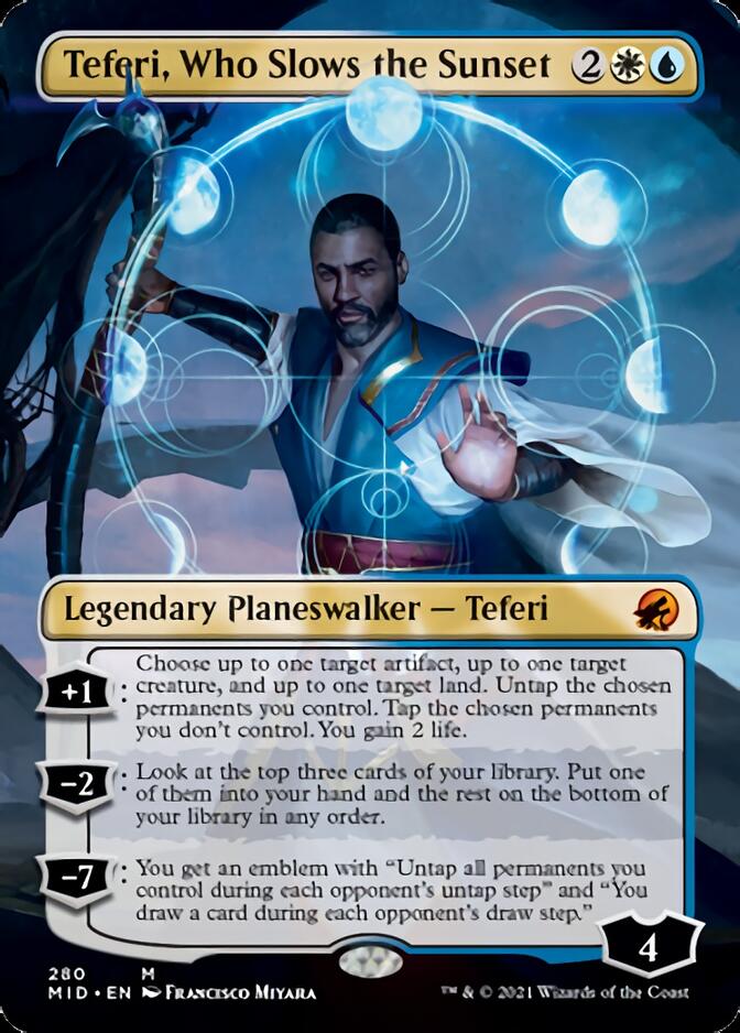 Teferi, Who Slows the Sunset (Borderless) [Innistrad: Midnight Hunt] | Empire Gaming NC