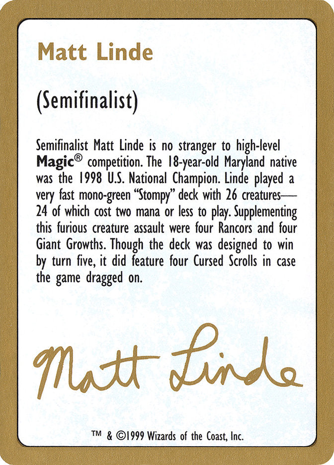 Matt Linde Bio [World Championship Decks 1999] | Empire Gaming NC