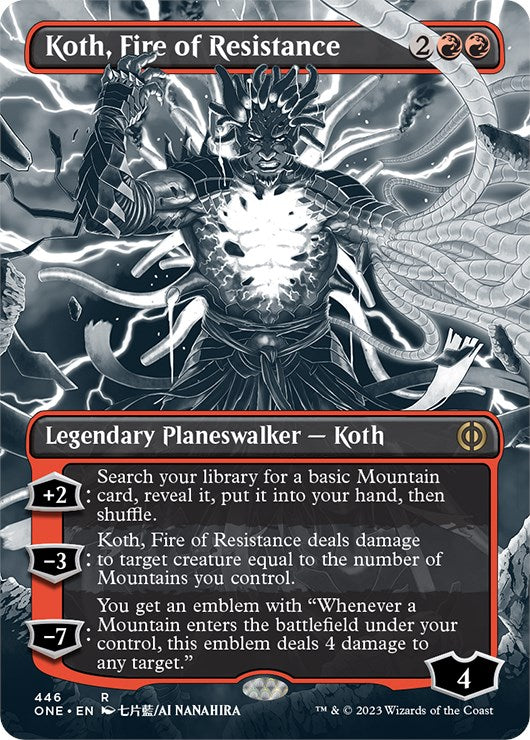 Koth, Fire of Resistance (Borderless Manga Step-and-Compleat Foil) [Phyrexia: All Will Be One] | Empire Gaming NC