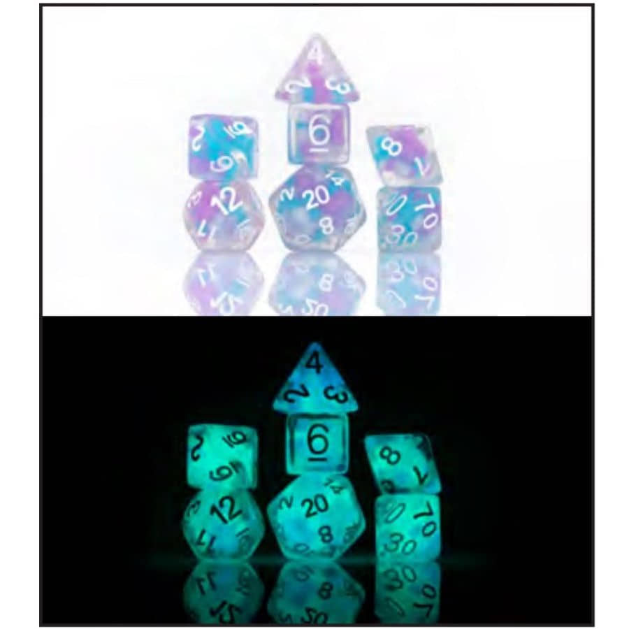 7CT POLY DICE SET: COTTON CANDY GLOWWORM | Empire Gaming NC